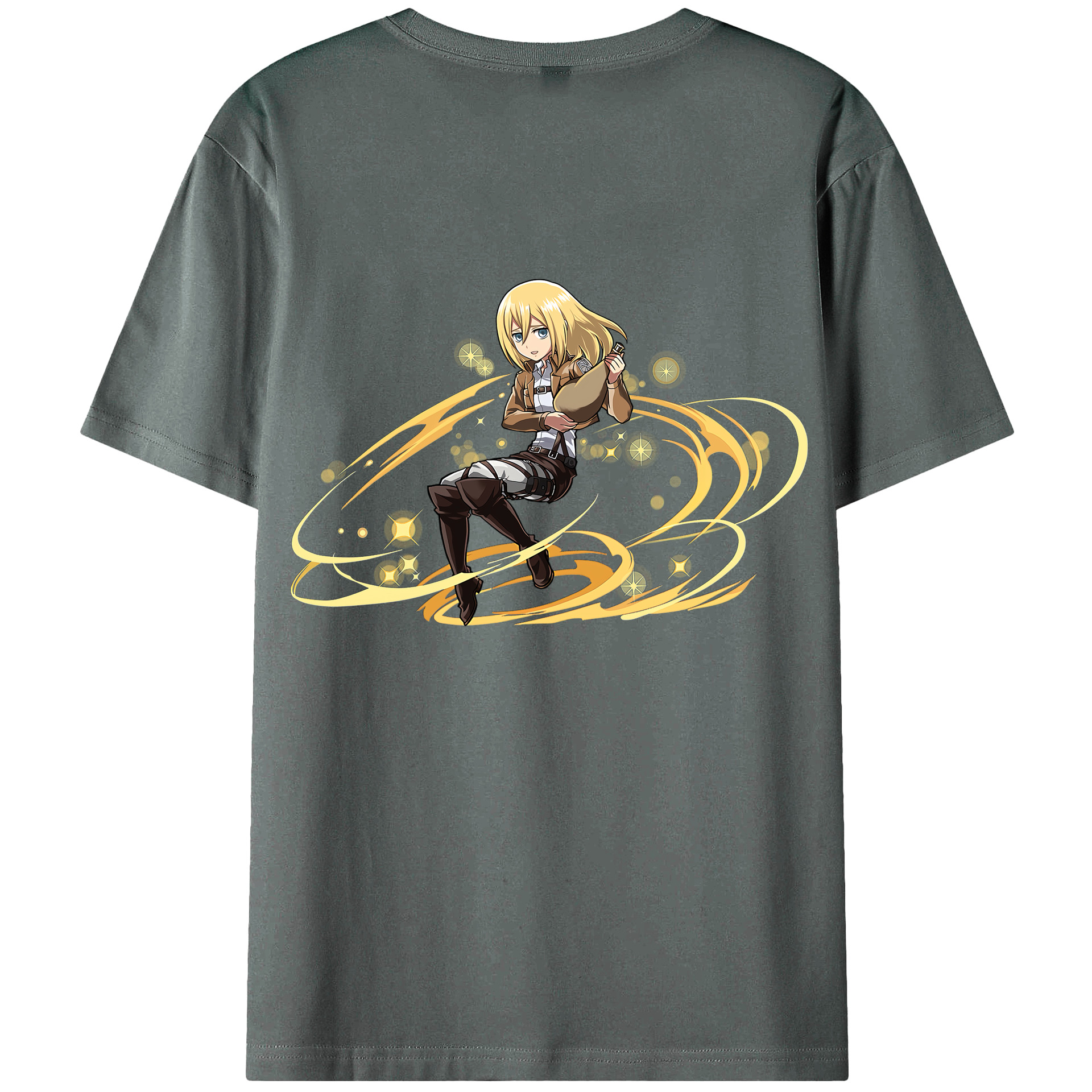 （画像用） 進撃の巨人 クリスタ·レンズ Attack on Titan Christa Lenz 綿100％ メンズ半袖Tシャツ（バックプリント） 通気性